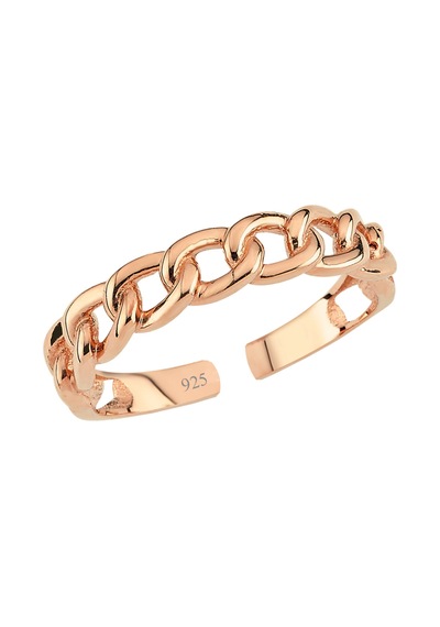 925 Ayar Gümüş 14 Ayar Altın Kaplama Ayarlanabilir Kadın Gurmet Zincir Yüzük Gold