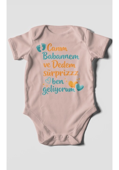 Morivokids Babaanneye Ve Dedeye Özel Kısa Kollu Bebek Body %100 Pamuk Pastel Pembe