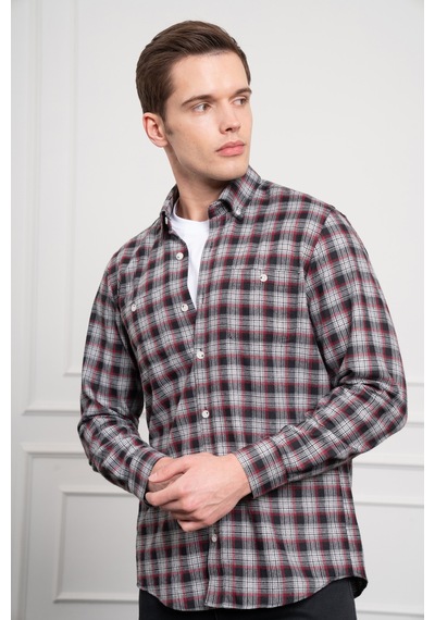 Morven Erkek Gri Kışlık Düğmeli Yaka Regular Fit Gömlek 25ks004006100 Gri Gri