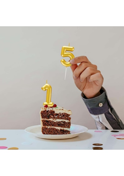 3 Yaş Gold Renkli Rakamlı Doğum Günü Pastası Yaş Mumu