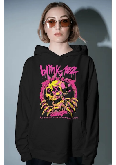 Sevbano Blink-182 Rock Metal Müzik Grubu Ön Baskılı Unisex Oversize Premi Siyah