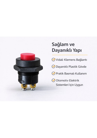 3 Adet Plastik 22 Mm Kırmızı Marş Korna Butonu Bas Çek Buton Düğme Anahtar