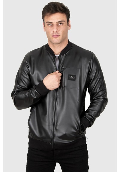 Rizzup Erkek Siyah Dar Kesim Suni Deri Spor Ceket Mont Kolej Yaka Astarsız Model 230206