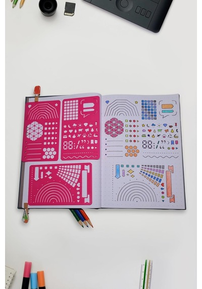 Bullet Journal Geometrik Şekil Ve Süslemeler 3'lü Mini Şablon Cetvel Set Diğer