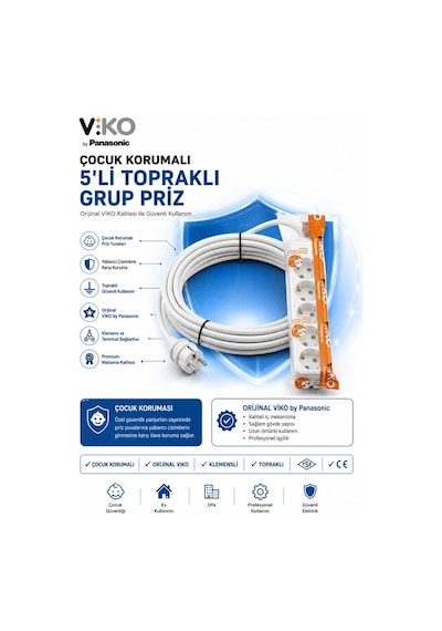 Viko Grup Priz 5'li, 15 Metre Uzatma Kablosu, 3x2.5 Kalın Cca Kablo - Premium Kalite, Çocuk Korumalı, Terminal Ve Klemens Bağlantılı 15 M