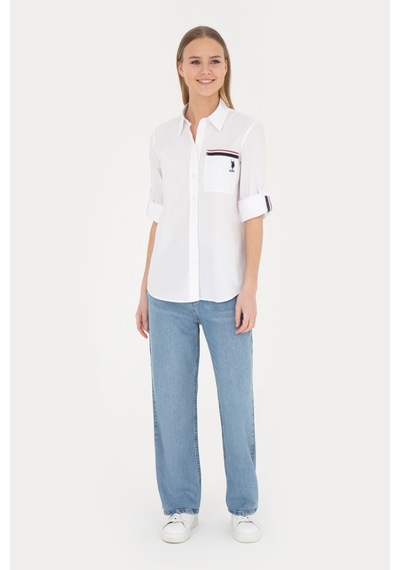U.s. Polo Assn. Kadın Beyaz Gömlek Desenli 50283571-vr013 Beyaz
