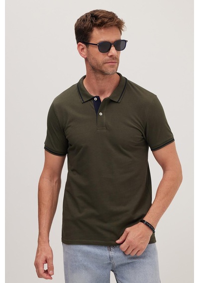 Tudors Erkek Slim Fit Dar Kesim %100 Pamuk Yumuşak Dokulu Serin Tutan Kumaş Düz Pike Haki Polo Yaka Tişört-42250 Haki