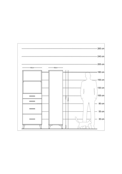 Kronos Dolap 2 Raflı 4 Çekmeceli 60x59x182 Aytaşı-aytaşı Aytaşı