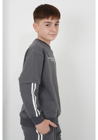 Haykids Erkek Çocuk İki İplik Kumaş Bisiklet Yaka Baskılı Eşofman Takımı Füme