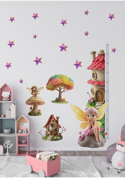 Minik Periler Temalı Boy Ölçerli Çocuk Odası Duvar Sticker Seti - Mat, Sökülebilir, Çocuk Odası Dekoru 01