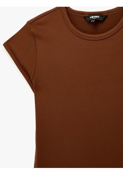 Koton Slim Fit Uzun Kollu Bisiklet Yaka Spor Tişört Kahverengi 6sak10148nk Kahve
