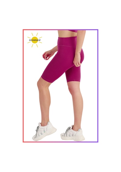 Missmaral Kadın Yüksek Bel Toparlayıcı Kısa Spor Tayt Biker Şort Basics Casual & Comfort Mürdüm 1070 MÜRDÜM