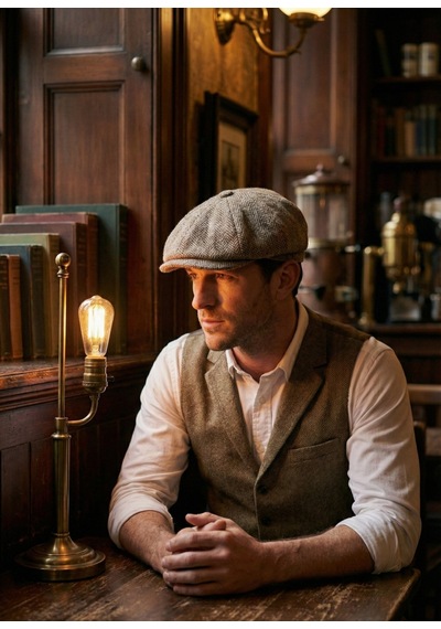 Emybox Erkek Kaşe 8 Köşe Kasket Şapka Klasik Retro- Peaky Blinders Tarzı Lastikli Standart Beden C
