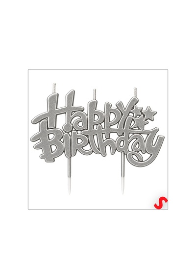 Happy Birthday Doğum Günü Pasta Mumu, 11 Cm - Gümüş