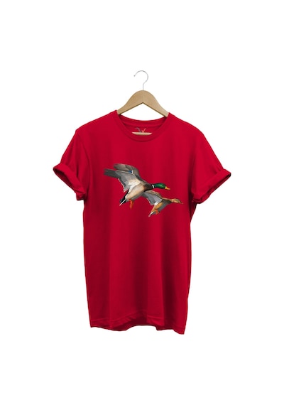 Avcılık Hunting Ördek Avı Baskılı %100 Pamuk Regular Fit T-shirt Kırmızı