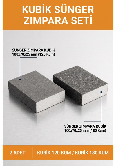 Kubik Sünger Zımpara 120 Ve 180 Kum 100x70x25 Mm 2 Adet Takoz El Zımparası