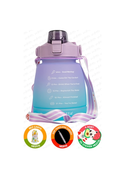 Lusca Bpa Içermez Motivasyonel Su Matarası 1,3 Lt Mor-Yeşil