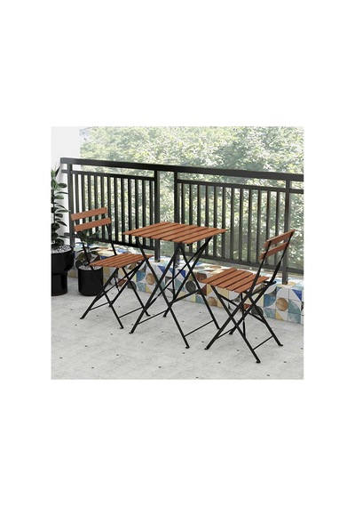 Katlanır Metal Ayaklı Ahşap Masa Sandalye Bistro Üçlü Set 60x60x75 Balkon Masası Sandalye Diğer