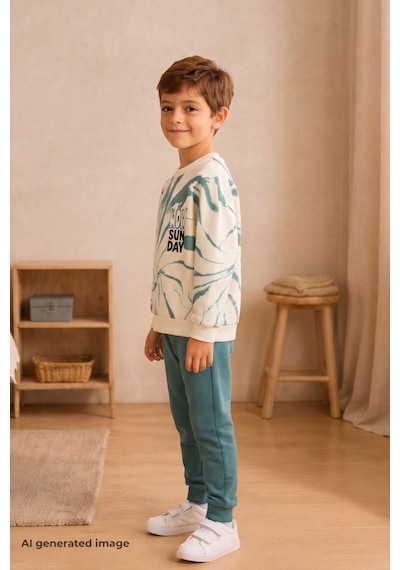 Pina Kids Erkek Çocuk Batik Desenli Okul Günlük Eşofman Takımı Esf7037 Mint