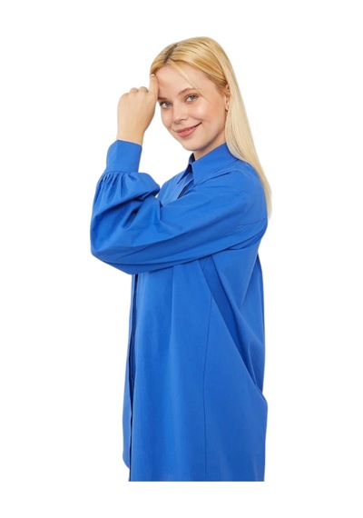 Levidor Oversize Balon Kol Poplin Gömlek Saks