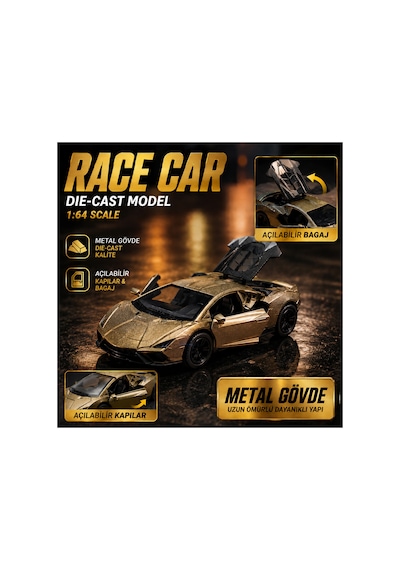 4'lü Die Cast Metal Spor Araba Seti Set 1 1:64 Ölçek - Açılır Kapı & Bagaj - Kutulu Koleksiyon Karışık Renk Ve Model