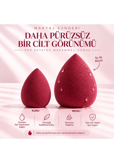 13 Parça Kalp Kadife Puf & Makyaj Süngeri Seti - Far Aplikatörlü Kutu Vişne