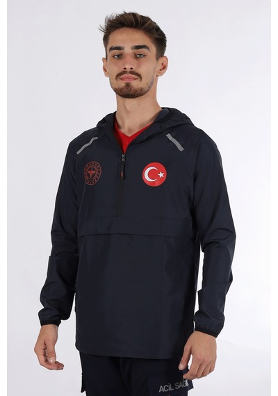 Lacivert 112 Acil Sağlık Kanguru Cep Rüzgarlık Unisex