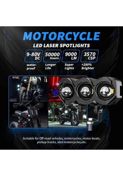 2 Adet Metal Motosiklet 3 Led Lazer Sis Farı Kasa Baykuş Model Delici Beyaz Sarı Çift Renk V Uyumlu