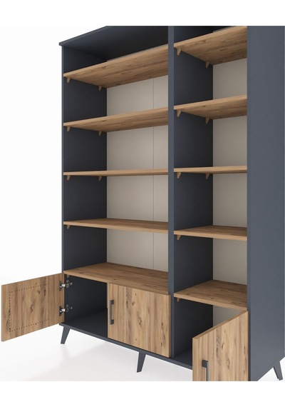 Hyperion Dolap 10 Raflı 3 Kapaklı 132x44x195 Antrasit-çam/çam Antrasit