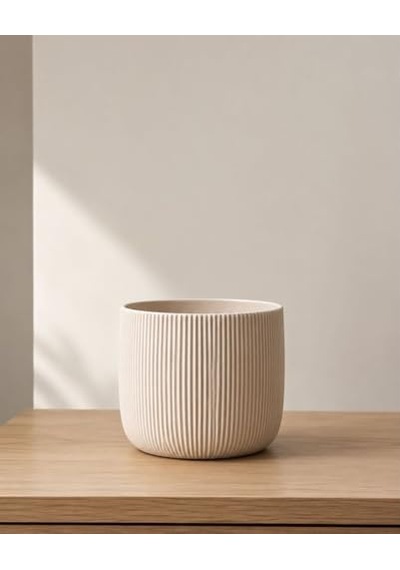 Modern Çizgili Saksı, Beyaz, 12x15 Cm, Masaüstü İç Mekan Dekoratif Çiçek Saksısı Pla 3d Baskı