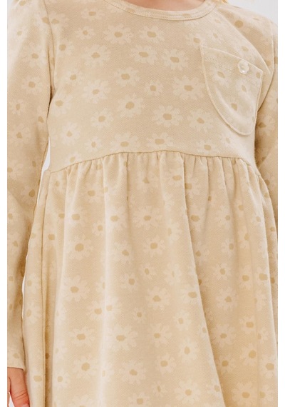 Breeze Kız Çocuk Uzun Kollu Elbise Cepli Çiçek Desenli 1.5-5 Yaş, Krem-krem Krem