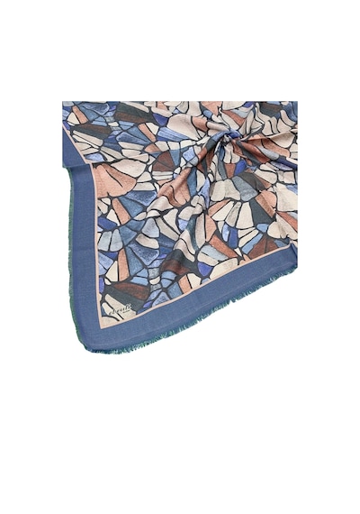 Mim Eşarp Ebruli Kışlık Desenli Eşarp 95x95 Cm Lacivert - Krem