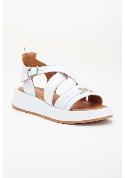 Analin Shoes Kadın Hakiki Deri Çapraz Bilekten Bantlı Günlük Sandalet Beyaz