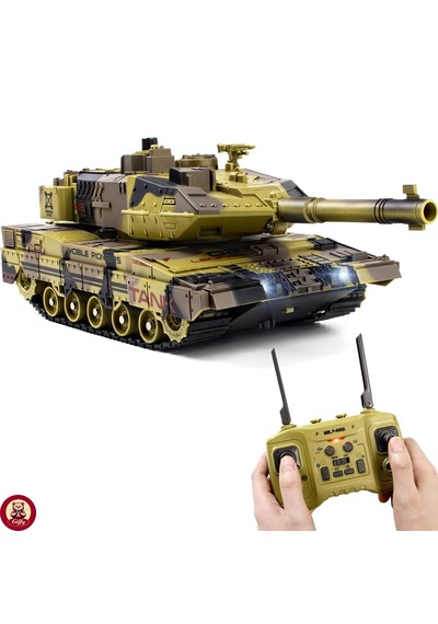 Oyuncak 2.4 Uzaktan Kumandalı Su Bombası Atan Tank Buharlı 1200 Şarjlı Sesli Gövdesi 360 Hareketli Gövde Sarı