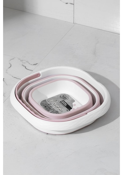 Porsima 1175-1 Damla Katlanabilir Silikon Su Kovası Pudra Beyaz Beyaz - Pembe