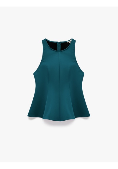 Koton Slim Fit Kolsuz Bisiklet Yaka Peplum Bluz Yeşil 6wak30003pw Zeytin Yeşili