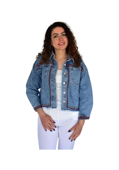 Kadın Nakışlı Kot Gömlek Bgl-st04245 Mavı