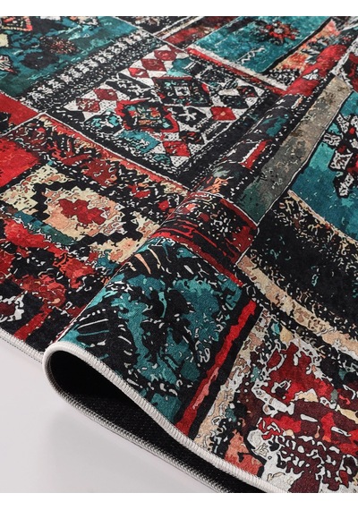 Blghome Dokuma Tabanlı Dijital Baskı Halı Blg3820 Kırmızı - Mavi