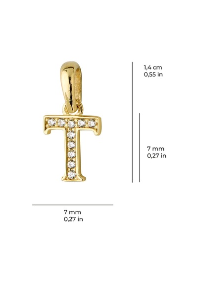 Goldkupe 14 Ayar Altın T Harfi Taşlı Kolye Ucu 0,38 Gr-3446