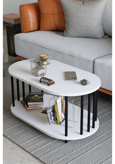 Modern Oval Orta Sehpa Çift Katlı Metal Ayaklı Salon, Ofis, Dekoratif Sehpa, Kahve Sehpası Beyaz Modern Oval Orta Sehpa Çift Katlı Metal Ayaklı Salon, Ofis, Dekoratif Sehpa, Kahve Sehpası Beyaz