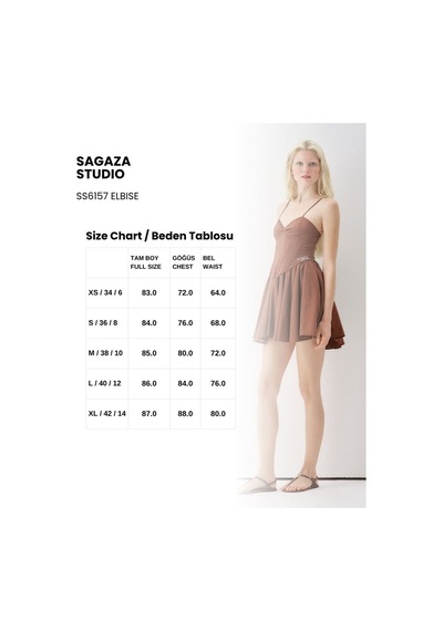 Sagaza Studio Ss6157 Sırtı Bağlamalı Mini Balon Elbise Kahve