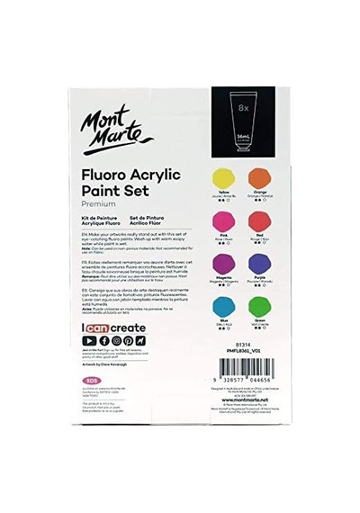 Fluoro Akrilik Boya Seti, 8 X 1 Oz 36 Ml Tüp, 8 Renk, Tuval, Kart, Kağıt Ve Ahşap Dahil Olmak Üzere Çoğu Yüzey Genel