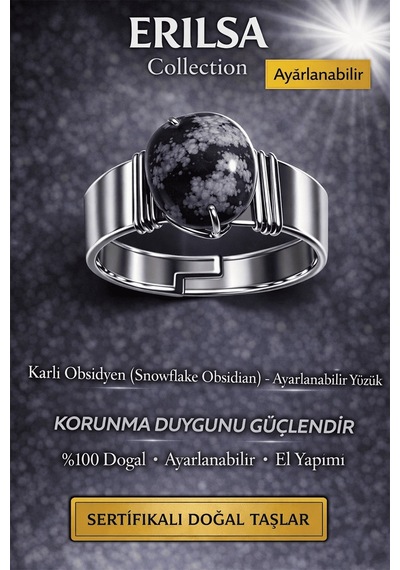 Erilsa Karlı Obsidyen Doğal Taş Ayarlanabilir Yüzük Çok Renkli