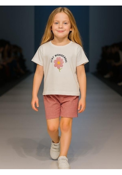 Cicihlid Kız Çocuk Pamuklu Wonderful Baskılı T-shirt-15892 Ekru
