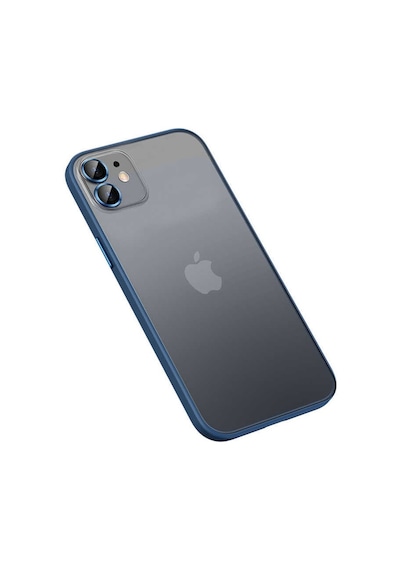 Kilifone - İphone 12 Uyumlu Kılıf Arkası Mat Renkli Kenarlı Retro Kapak - Lacivert - T22165