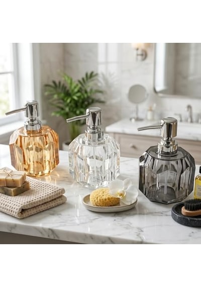 1 Adet Akrilik Sıvı Sabunluk 180 Ml - 3 Farklı Renkli Kırılmaz Şeffaf Banyo Ve Mutfak Düzenleyici Şık Losyon Diğer