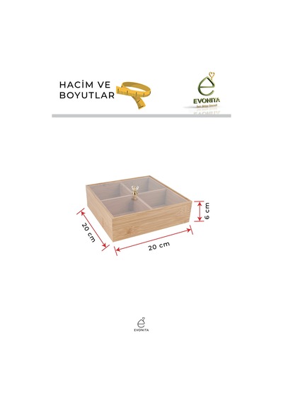 Bambu Kapaklı 4 Bölmeli Saklama Kutusu Çerezlik Kahvaltılık Organizer Şeffaf Kapaklı Düzenleyici Kahverengi
