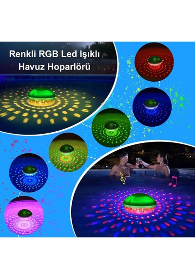 Hymark Bluetooth Bt601 Havuz Hoparlörü Renkli Rgb Led Işık Ip68 Su Geçirmez Dahili Şarjlı Pilli Ses Bombası