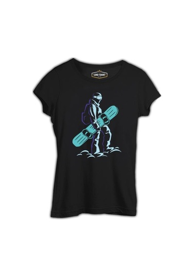Man Holding Snowboard Siyah Kadın Tshirt 001