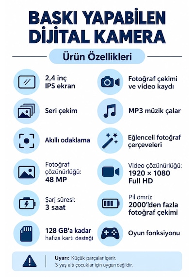 Cmr91 Çocuk Dijital Mini Kamera 1080p Hd 2.0 İnç Ekran Fotorğraf Video Oyun Müzik Usb Şarj Termal Resim Kağıt Baskılı Yazıcı Kamera Video Makinesi Print Kamera